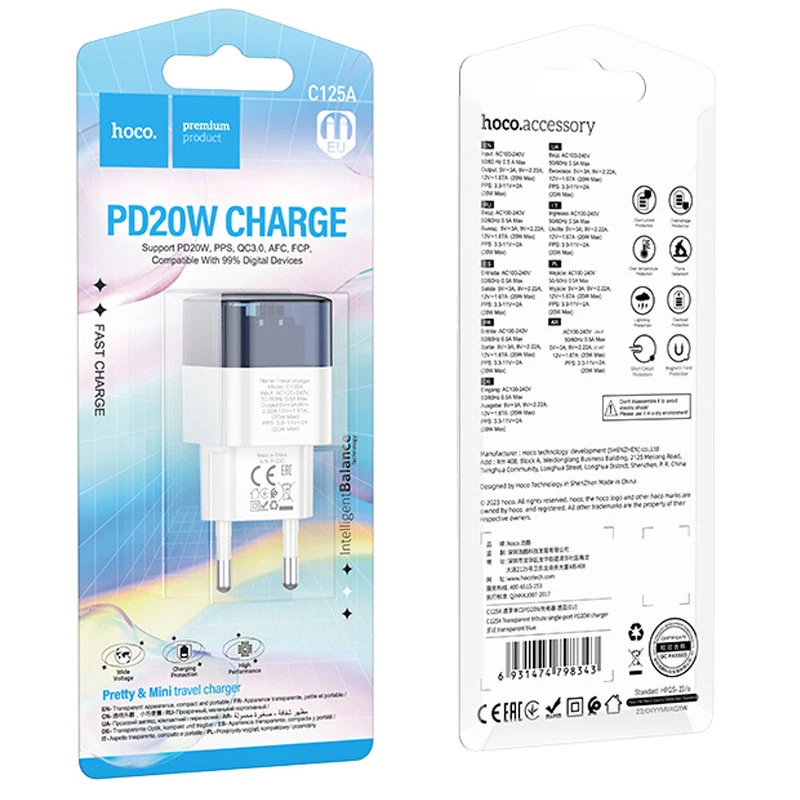 МЗП Hoco C125A Transparent 1C PD20W – Transparent blue. Фото 6 з 6