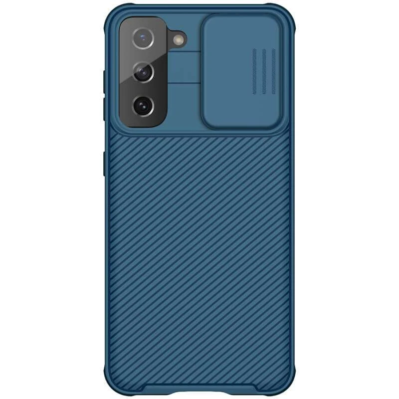 

Карбоновая накладка Nillkin со шторкой для камеры для Samsung Galaxy S21 (Синий / Blue), Синій / blue