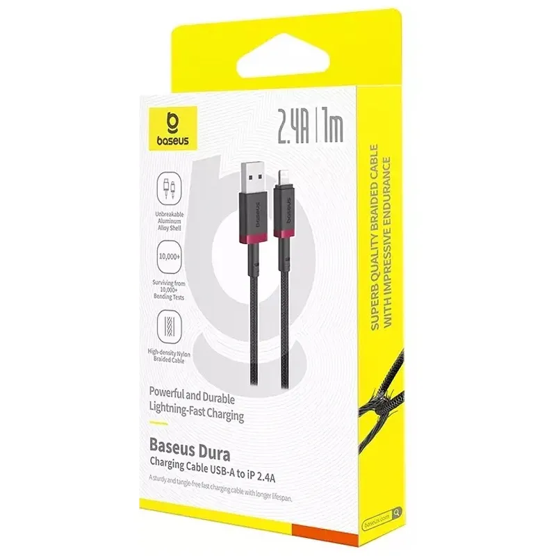 Дата кабель Baseus Dura Series Fast Charging USB to Lightning 2.4A (1m) (CB000122) – Red / Black. Фото 3 из 4