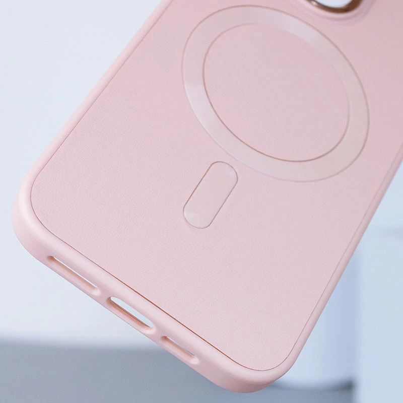 Кожаный чехол Bonbon с металлическими кнопками и MagSafe на Apple iPhone 15 (6.1") – Розовый / Light pink. Фото 9 из 10