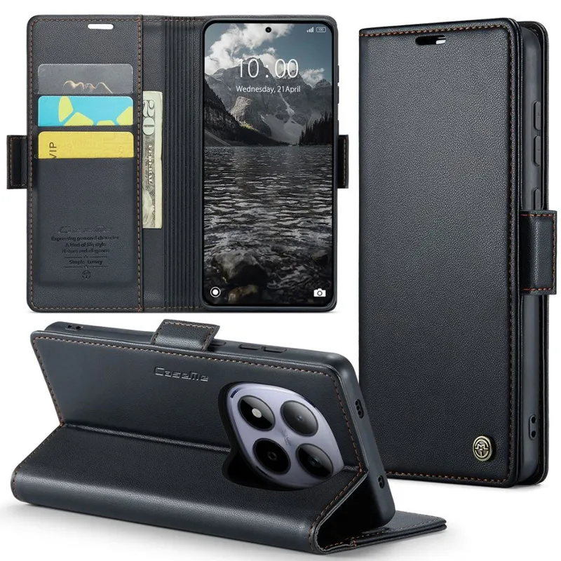 Шкіряний чохол-книжка CaseMe Nappa leather для Xiaomi Redmi Note 15 Pro+ 5G – Black. Фото 7 з 10