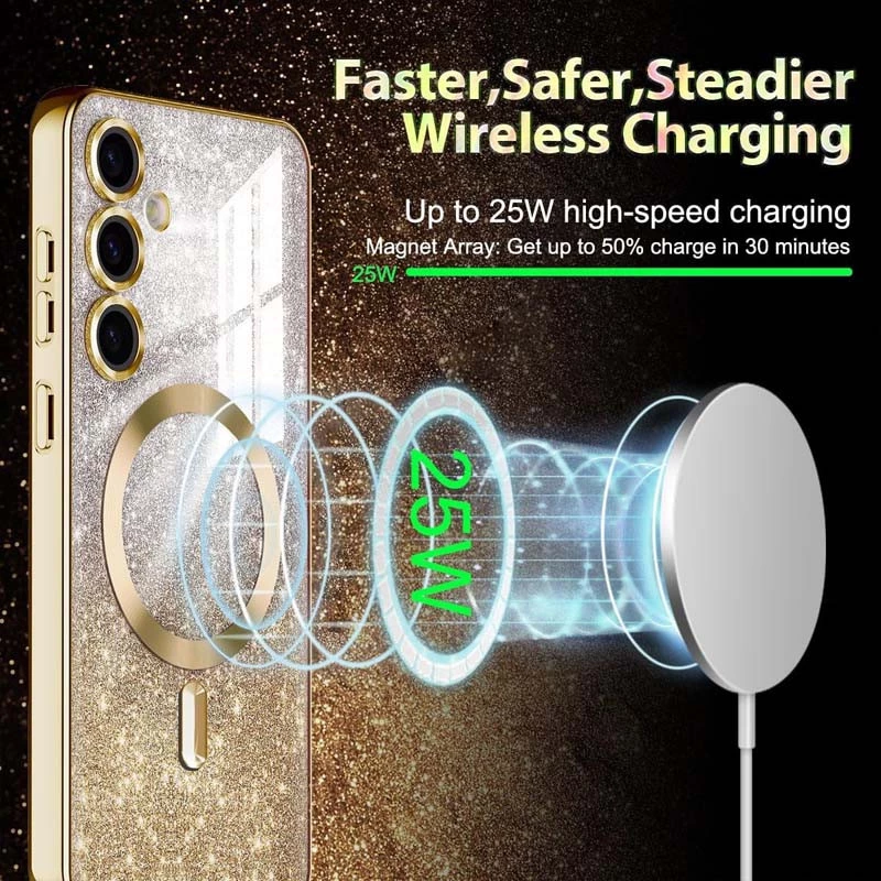 Чехол с блесками, защитными линзами на камеру и MagSafe для Samsung Galaxy S25 – Золотой / Gold. Фото 11 из 12