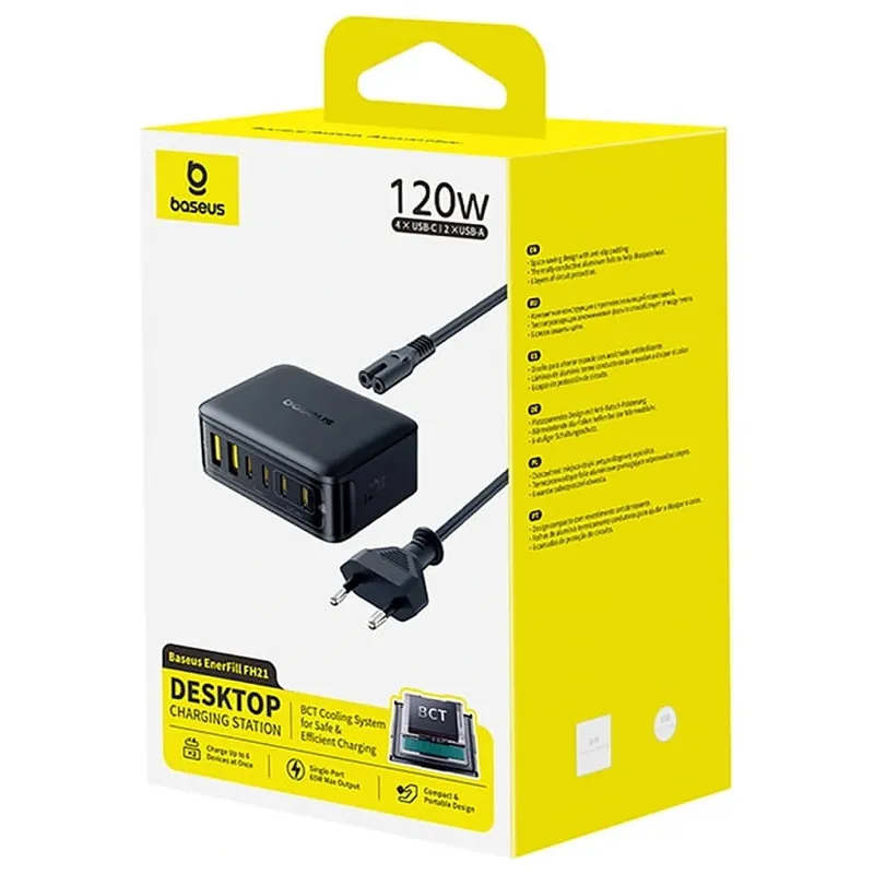 СЗУ Baseus EnerFill FH21 PD120W+QC3.0 6in1 (2USB-A/4C) (E0120T) – Cosmic Black. Фото 4 из 4