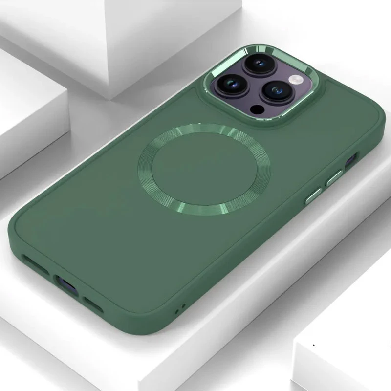 TPU чехол Bonbon с металлическими кнопками та MagSafe на Apple iPhone 16 Pro – Зеленый / Pine green. Фото 4 из 4