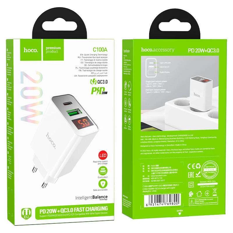 СЗУ HOCO C100A PD20W+QC3.0 – White. Фото 6 из 6