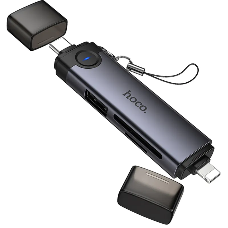 Картридер Hoco HB56B Victory 5in1 Type-C/Lightning to SD/TF3.0 + USB 2.0 – Metal gray. Фото 6 з 6
