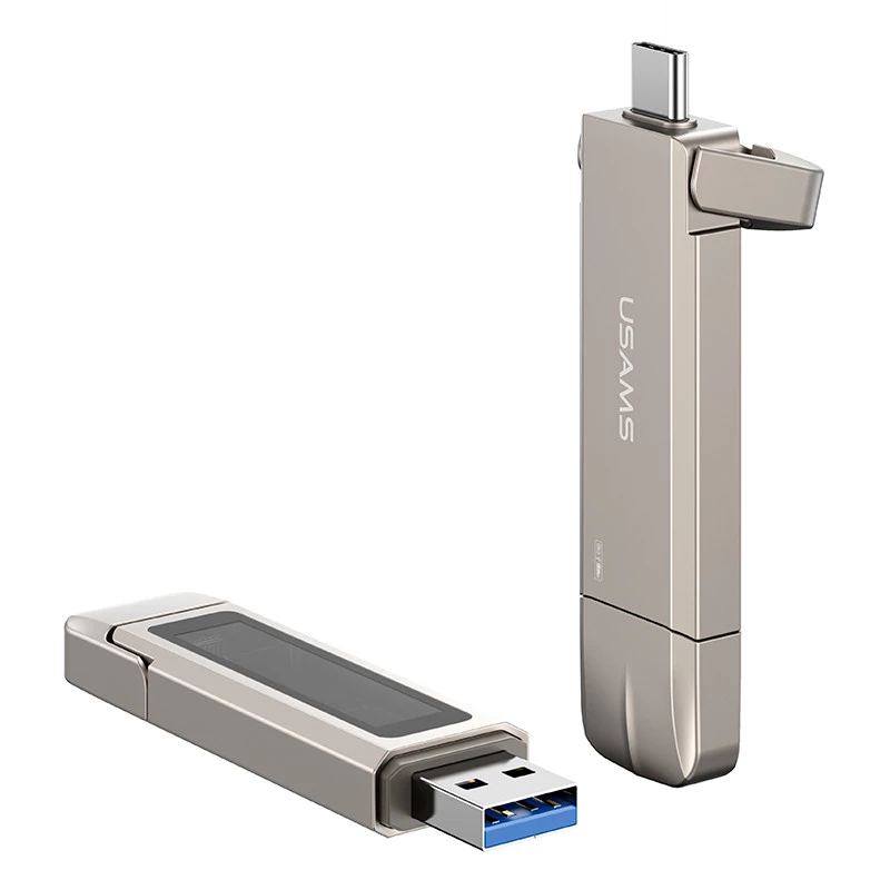 Флеш накопичувач USAMS US-ZB276 USB3.2+Type-C GEN1 Dual Ports Aluminum Alloy 5G Flash Drive 512Gb – silver. Фото 4 з 7