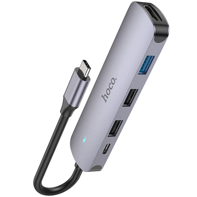Перехідник HUB Hoco HB27 10-Port (Type-C to HDTV+USB3.0+PD+2xUSB2.0) – Metal gray. Фото 5 з 6