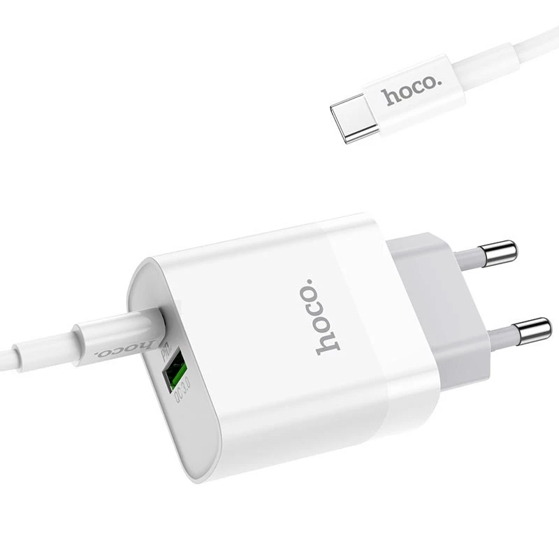 СЗУ HOCO C80A Rapido PD20W+QC3.0 Type-C + USB + Type-C to Type-C cable – Белый. Фото 3 из 6