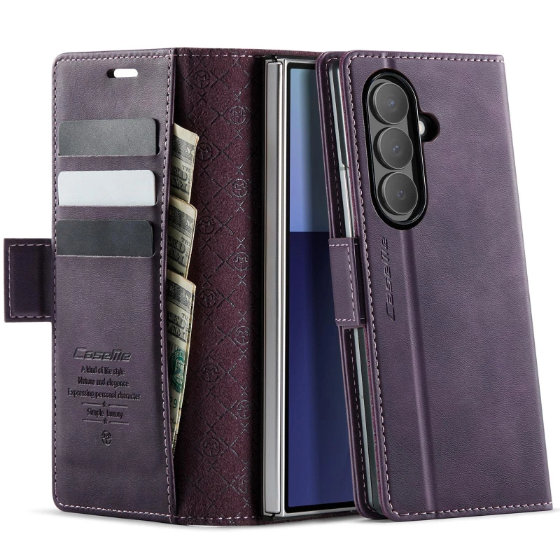 Кожаный чехол-книжка CaseMe Velvet Matte для Samsung Galaxy Z Fold7 – Purple. Фото 2 из 5