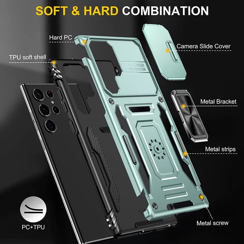 Ударостійкий чохол Square Ring зi шторкою на камеру на Samsung Galaxy S24 Ultra – Зелений / Light Green. Фото 6 з 7