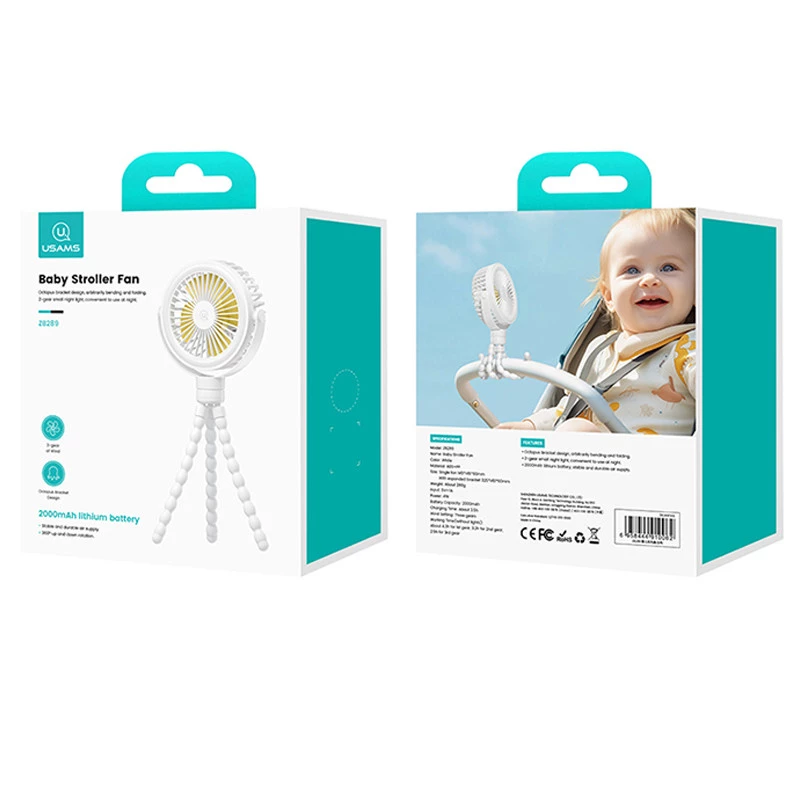 Портативний вентилятор Usams ZB289 Baby Stroller fan 2000mAh – White. Фото 6 з 6