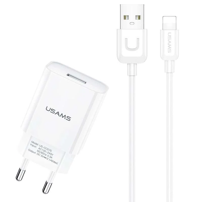 

МЗП USAMS T21 Charder kit - T18 single USB + Uturn Lightning cable