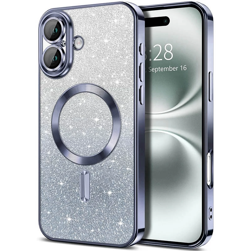 Чохол з блискітками, захисними лінзами на камеру та MagSafe на Apple iPhone 16 – Сірий / Lavender Gray. Фото 2 з 2