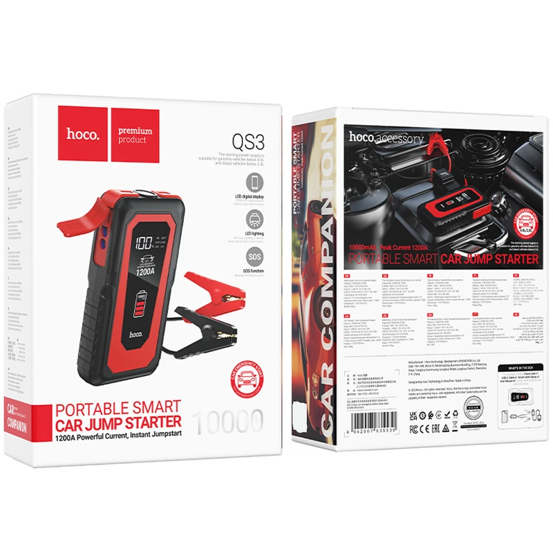 Пусковий пристрій (бустер) для автомобіля Hoco QS3 Victory 10000 mAh – Black. Фото 5 з 5