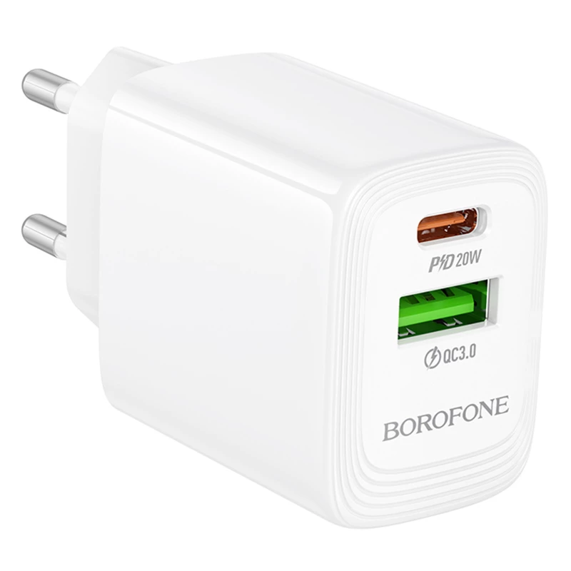 МЗП Borofone BN27 Fuente PD20W+QC3.0 (1USB-A/1C) – White. Фото 4 з 6