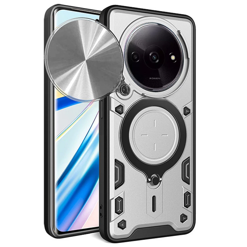 Ударопрочный чехол Bracket Ringstand с защитной шторкой для камеры для Xiaomi Redmi A3 – silver. Фото 2 из 4