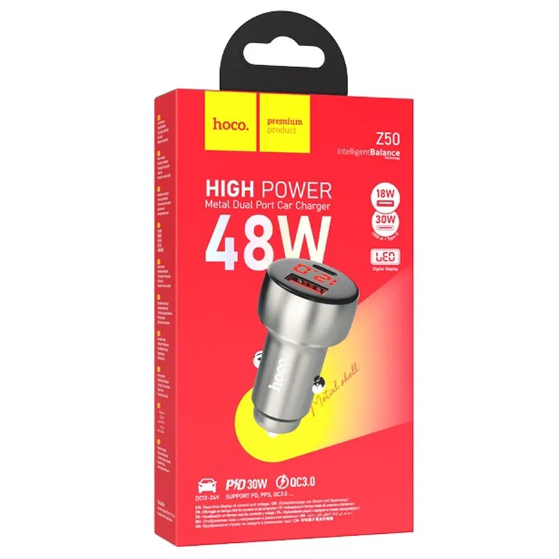 АЗУ Hoco Z50 Leader 48W PD30W+QC3.0 (1C1A) – Metal gray. Фото 2 из 2