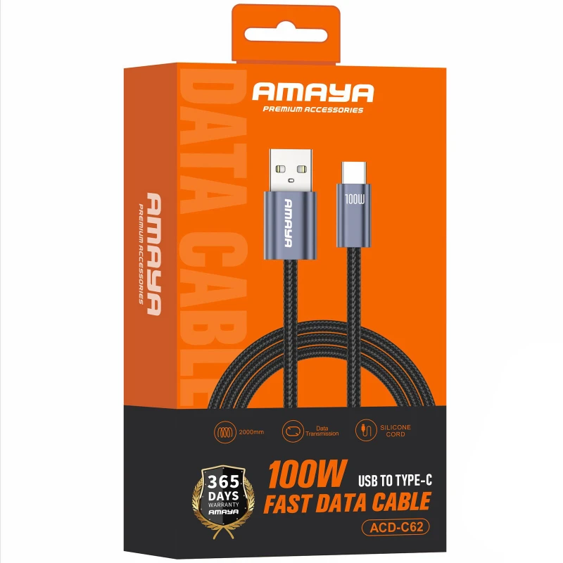 Дата кабель Amaya C62 USB to Type-C 100W (2m) – Gray. Фото 2 з 2