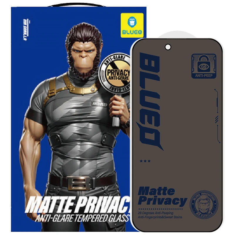 Захисне 2.5D скло Blueo Full Cover Anti-Peep Matte для Apple iPhone 16 Pro Max – Чорний. Фото 1 з 4