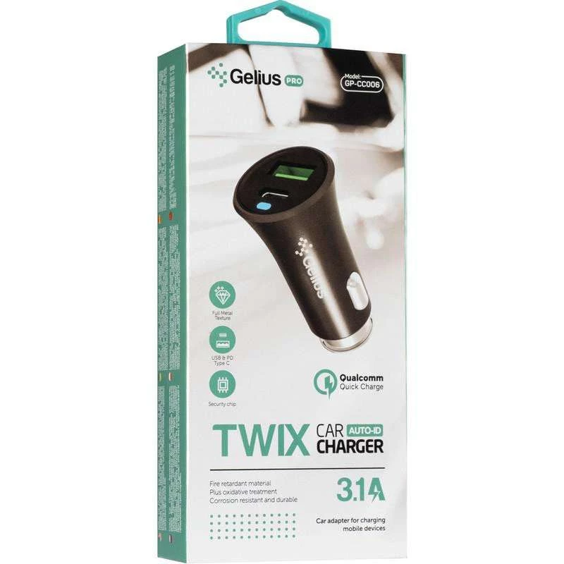 АЗП Gelius Pro Twix GP-CC006 USB+Type-C (QC/PD18W) – Чорний. Фото 5 з 5