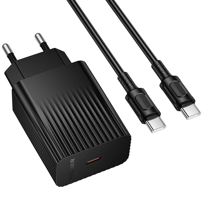 МЗП Borofone BAS73A Source PD20W (1USB-C) + кабель Type-C to Type-C – Black. Фото 2 з 4