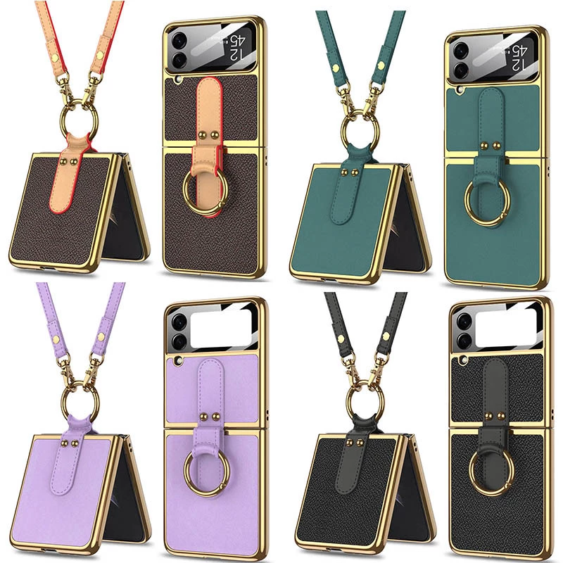 Шкіряний чохол GKK з кільцем та ланцюгом на Samsung Galaxy Z Flip4 фото 1 з 1