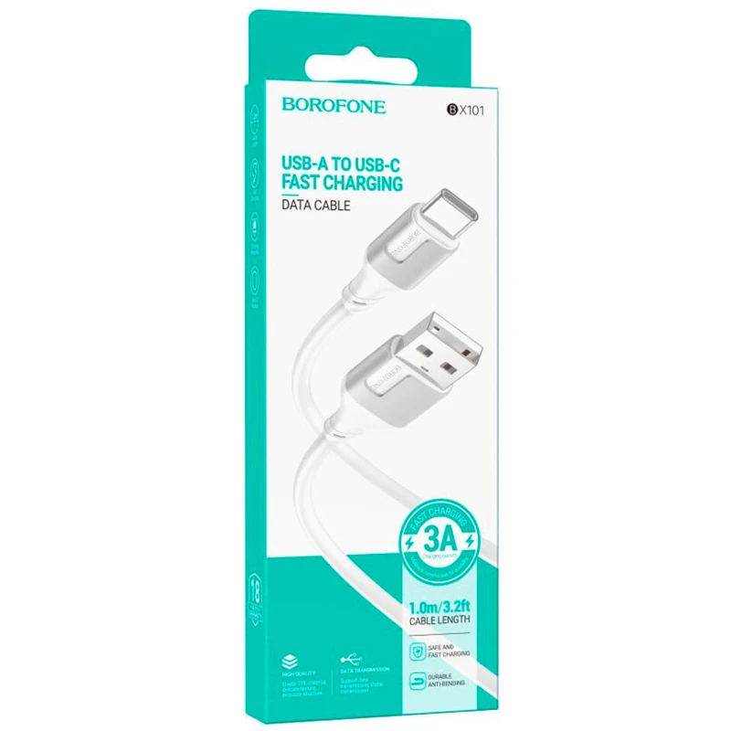 Дата кабель Borofone BX101 Creator USB to Type-C 3A (1m) – White. Фото 2 из 4