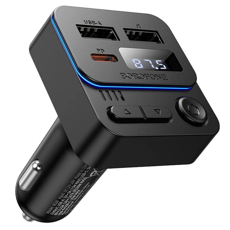 АЗП FM модулятор Borofone BC60 Hero 35W (2USB-A/1C) – Black. Фото 1 з 8
