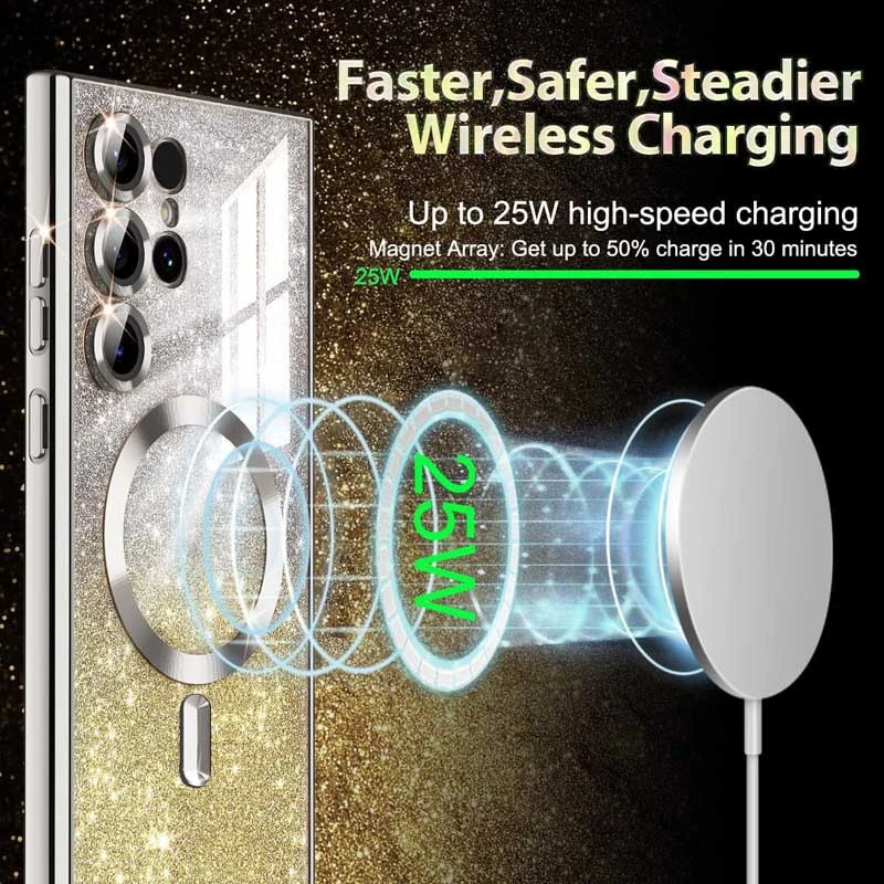 Чохол з блискітками, захисними лінзами на камеру та MagSafe на Samsung Galaxy S26 Ultra – Золотий / Gold. Фото 4 з 4