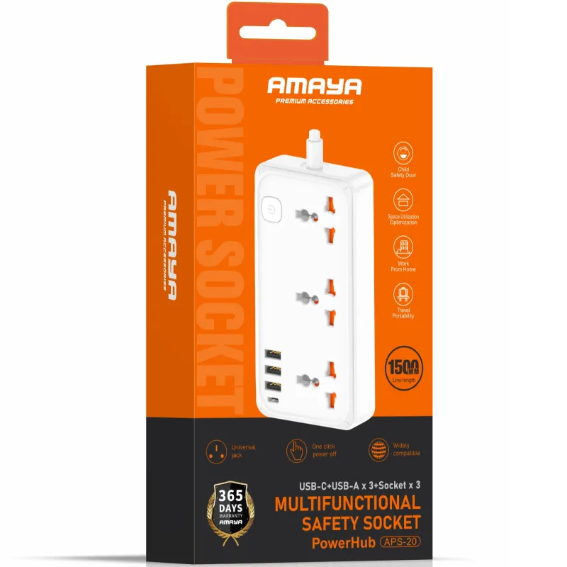 Удлинитель Amaya APS-20 Power 18W (1C/3A/3xSocket) (1.5m) – White. Фото 2 из 2