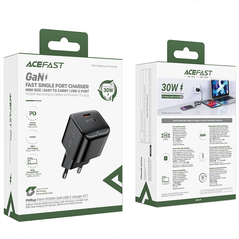 МЗП Acefast A77 mini PD30W GaN USB-C – Black. Фото 6 з 6