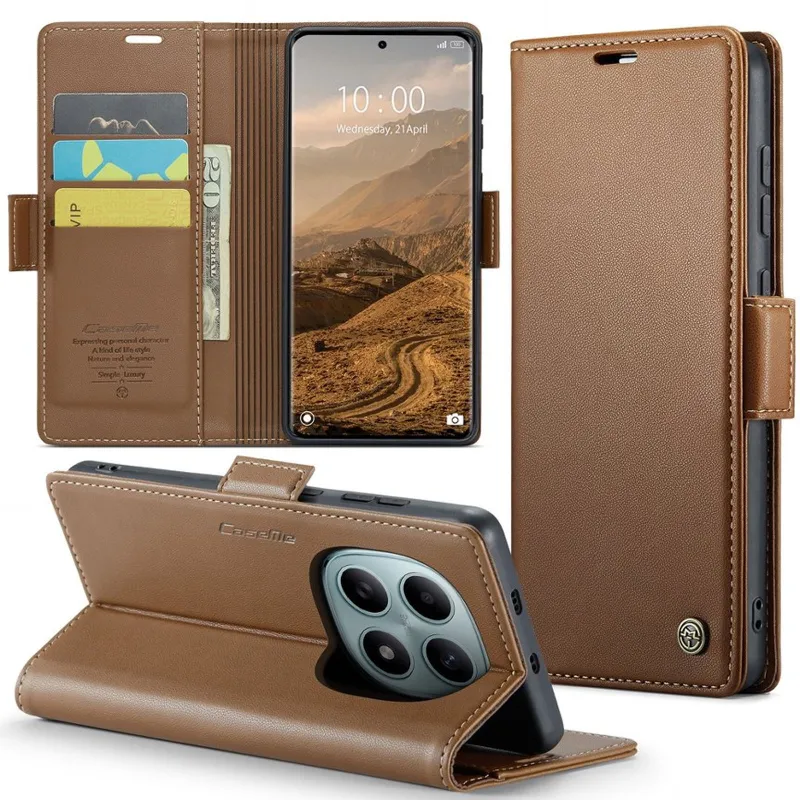 Кожаный чехол-книжка CaseMe Nappa leather для Xiaomi Redmi Note 15 4G/5G (EU) – Brown. Фото 7 из 10