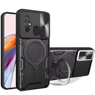 Ударостійкий чохол Bracket Ringstand із захисною шторкою для камери на Xiaomi Redmi 12C / Poco C55 фото 1 з 6