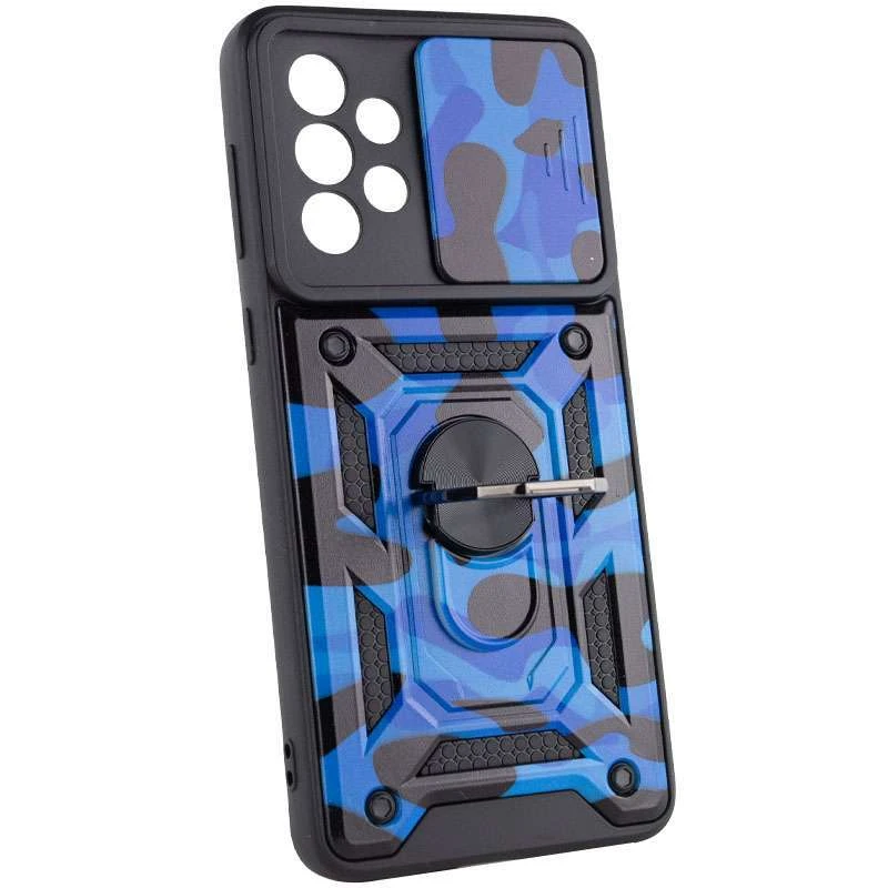 Ударостойкий чехол камуфляж Serge Ring со шторкой для камеры для Samsung Galaxy A73 5G – Синий / Army Blue. Фото 4 из 6