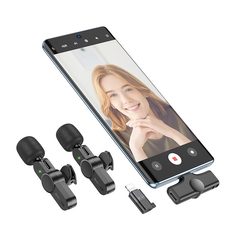 Петличный беспроводной микрофон Borofone BFK12 Trophy lavalier Lightning/Type-C – Black. Фото 8 из 15