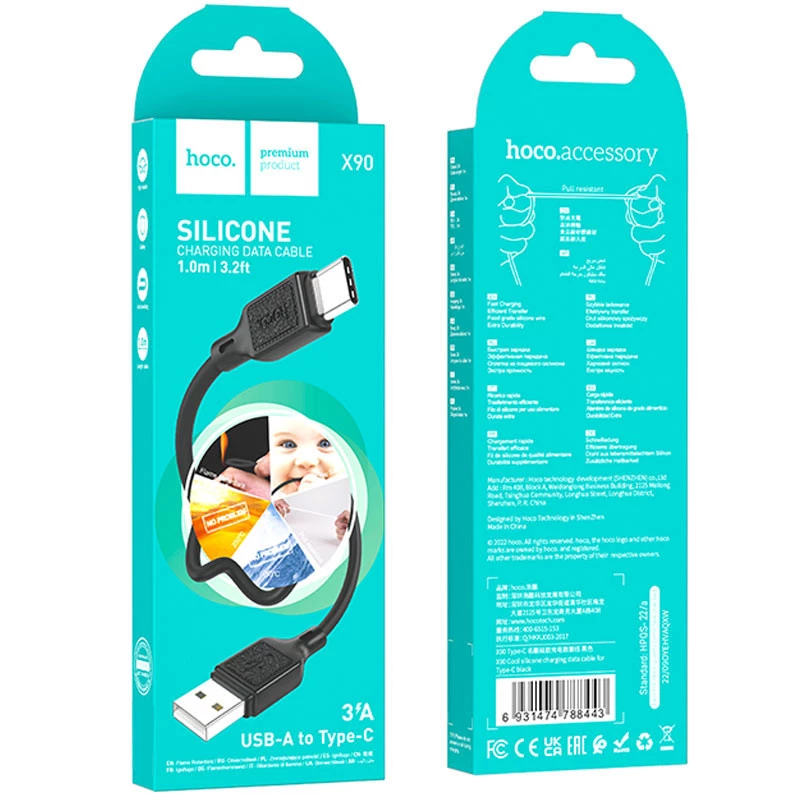 Дата кабель Hoco X90 Cool silicone USB to Type-C (1m) – Black. Фото 6 з 6
