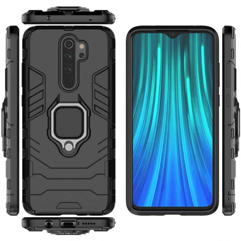 Протиударний чохол Transformer з кільцем на Xiaomi Redmi Note 8 Pro – Чорний / Soul Black. Фото 3 з 6