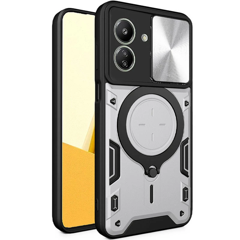 Ударостійкий чохол Bracket Ringstand із захисною шторкою для камери на Xiaomi Redmi 13C – silver. Фото 3 з 5