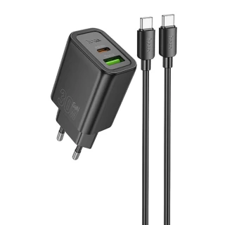 СЗУ Hoco N63 Gentle PD30W+QC3.0 (1USB-A/1C) + кабель Type-C to Type-C фото 1 из 5