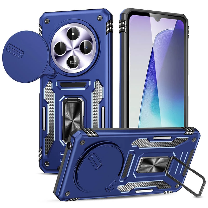Ударостійкий чохол Square Ring зi шторкою на камеру на Xiaomi Poco C75 – Синій / Navy. Фото 1 з 2