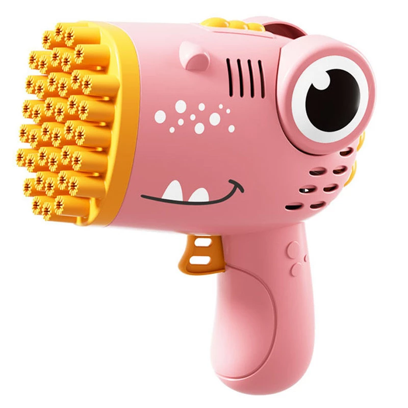 Пістолет для мильних бульбашок Dinosaur Bubble Gun з насадкою на 40 отворів 50ml – Pink. Фото 1 з 5