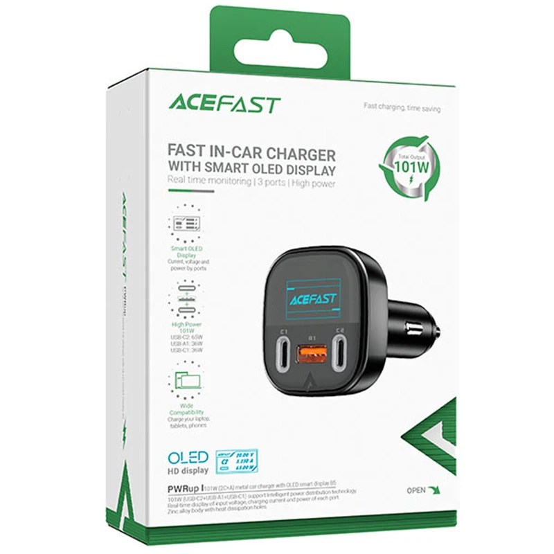 АЗУ Acefast B5 PD36W+QC4.0 total 101W (1USB-A/2C) – Black. Фото 3 из 5
