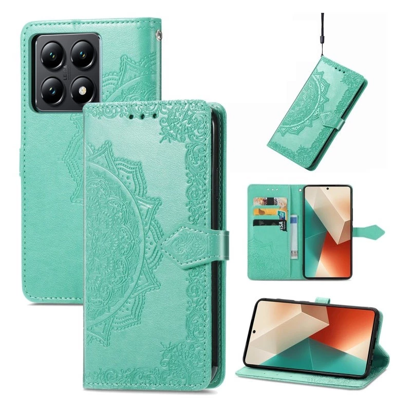 Кожаный чехол-книжка Art Case с визитницей для Xiaomi 14T Pro – Бирюзовый. Фото 8 из 9