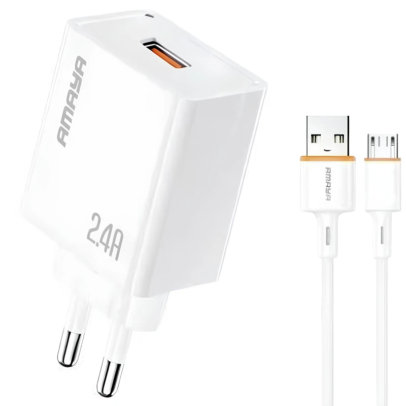 МЗП Amaya E79D 2.4A (1USB-A) + кабель USB to MicroUSB – White. Фото 1 з 2