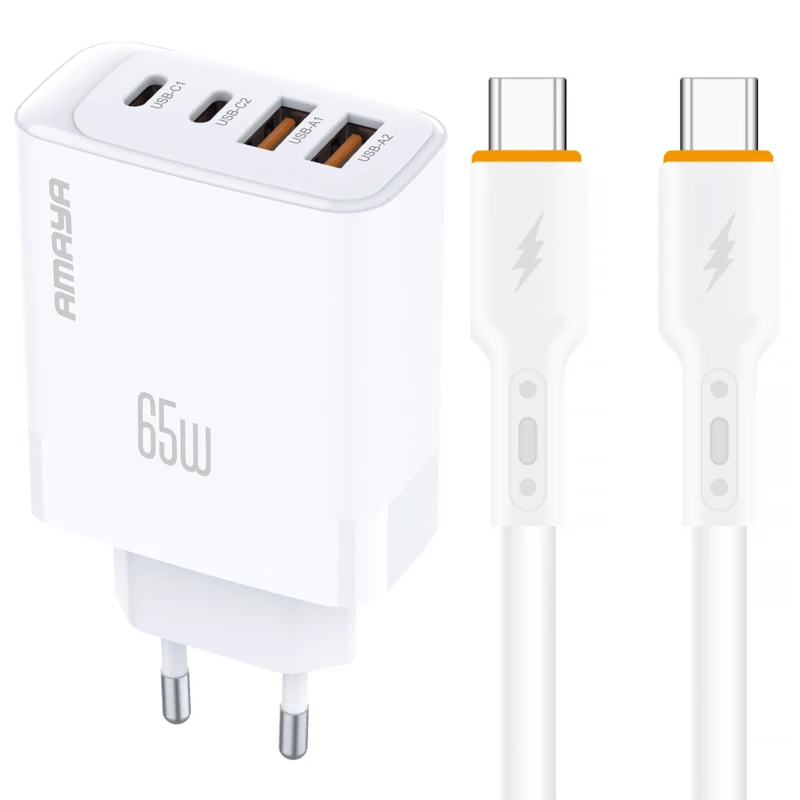 СЗУ Amaya E101F PD65W+QC3.0 GaN (2USB-A/2C) + кабель Type-C to Type-C фото 1 из 1
