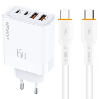 СЗУ Amaya E101F PD65W+QC3.0 GaN (2USB-A/2C) + кабель Type-C to Type-C фото 1 из 2