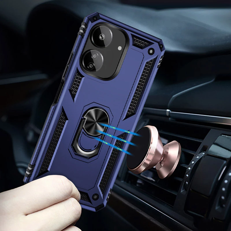 Протиударний чохол Serge Ring з кільцем на Xiaomi Redmi 13C – Темно-синій. Фото 3 з 4