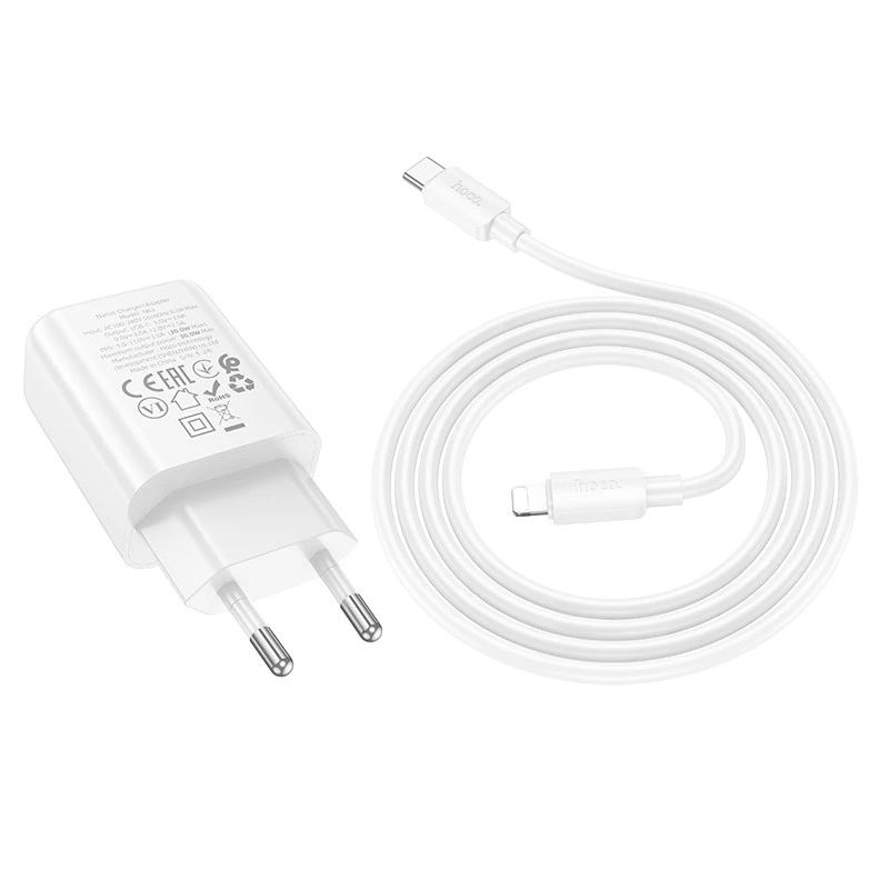 СЗУ Hoco N62 Gentle PD30W (1USB-C) + кабель Type-C to Lightning – White. Фото 3 из 5