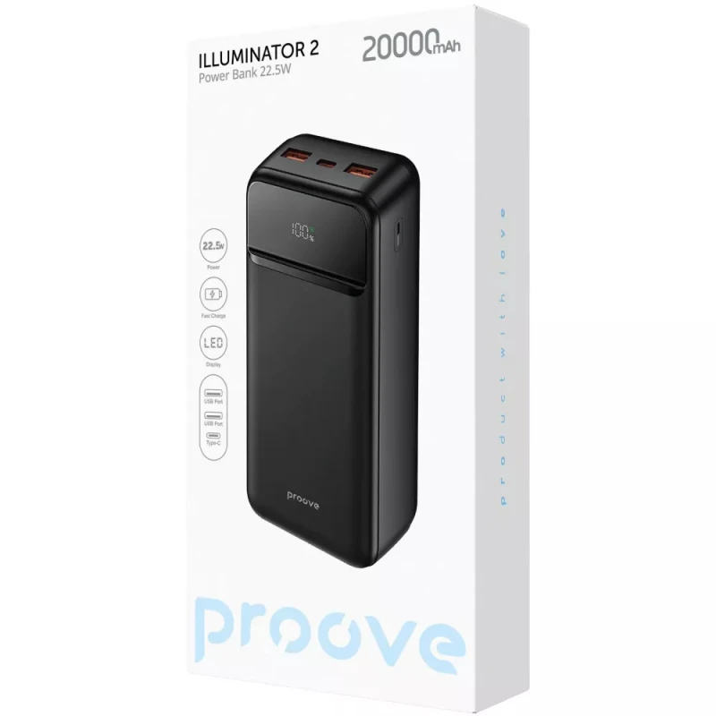 Портативное ЗУ Proove Illuminator 2 22.5W 20000 mAh – Black. Фото 4 из 4